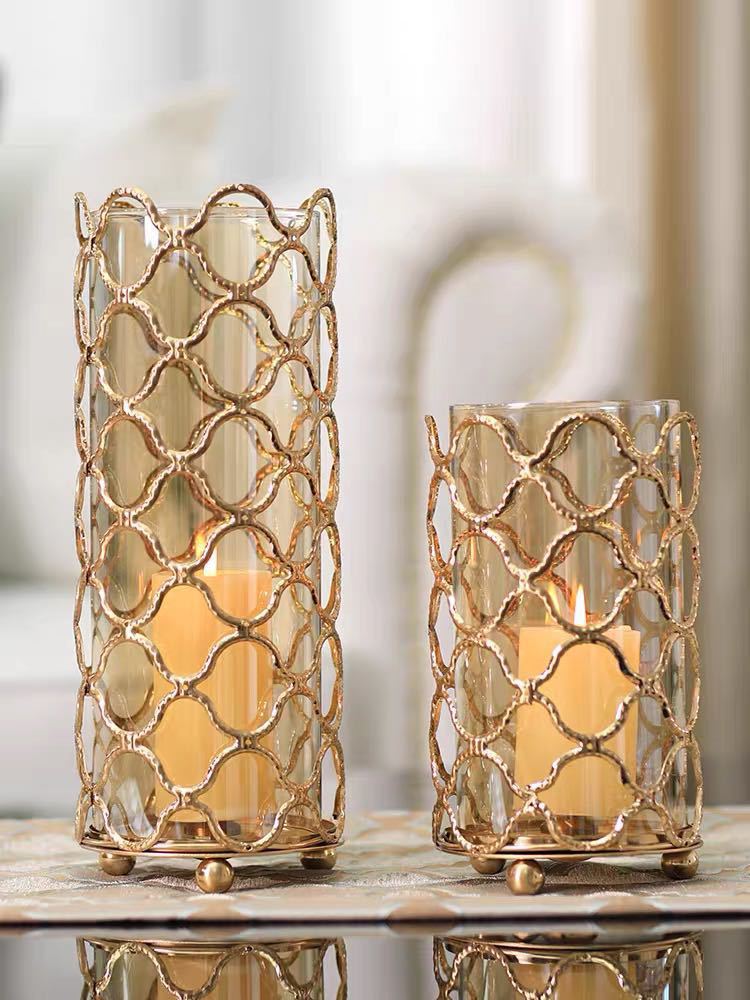 Hollow Out Glass Vases Golden Flower Arrangement Metal